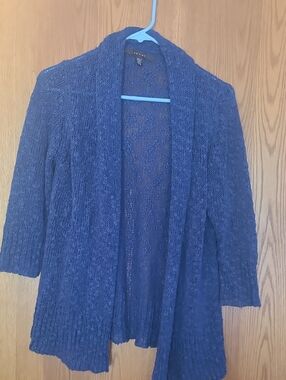 Fever Navy Open-Front Crochet Knit Cardigan